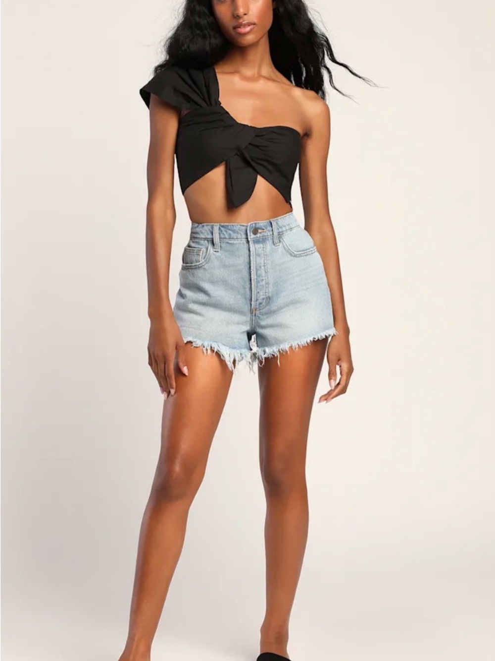 One-Shoulder Black Twist Crop Top